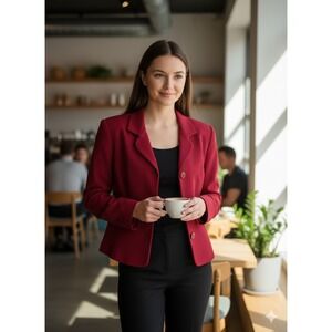 Maggy London Blazer Jacket Womens 10 Petite Red Silk Notch Lapel Single Breasted